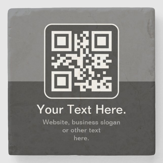 Modern skannbar QR-kod | Svart Grå & Vit Stenunderlägg (Framsidan)