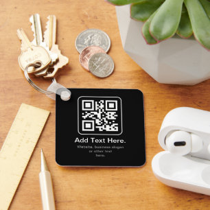 Modern skannbar QR-kod Svart Vit & Grå Nyckelring