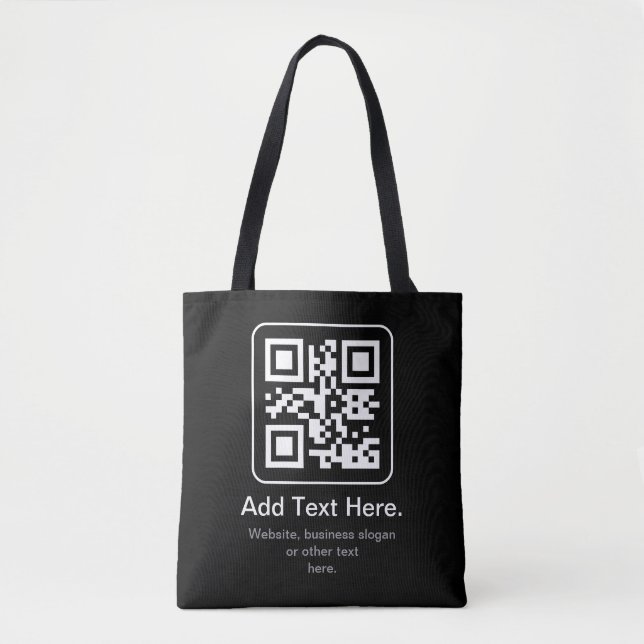 Modern skannbar QR-kod | Svart Vit & Grå Tygkasse (Framsida)