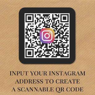 Modern Skapa din QR-kod för Instagram Black Fyrkantigt Klistermärke