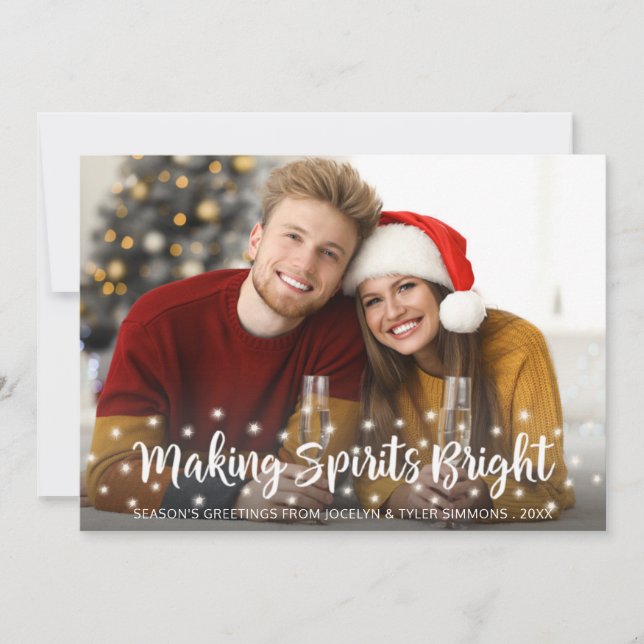 Modern SKAPAR SPIRITS BRIGHT Script Twinkle Ljus Julkort (Framsida)