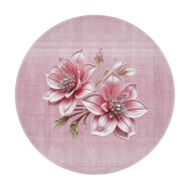 Modern skärbräda med rosa blommor (Framsidan)