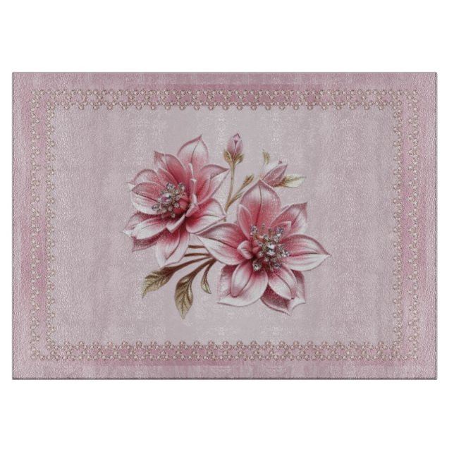 Modern skärbräda med rosa blommor (Framsidan)