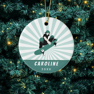 Modern Skateboarding Girls Skater Namn Coola Iport Julgransprydnad Keramik