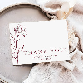 Modern Sketched Floral Burgundy Stylish Wedding Tack Kort