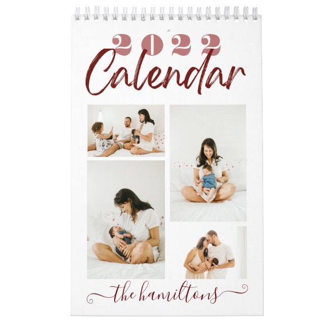 Modern Sketchy Calligraphy New Year Photo Maroon Kalender (Omslag)