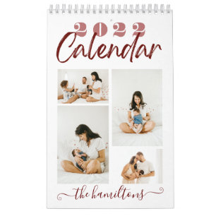 Modern Sketchy Calligraphy New Year Photo Maroon Kalender