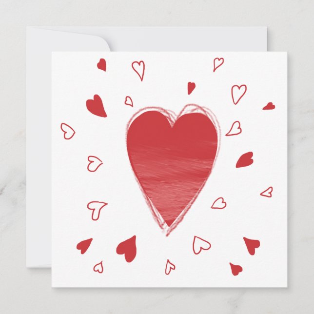 Modern Sketchy Red Kärlek Hearts Julkort (Framsida)