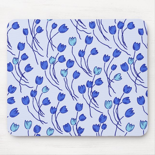 Modern Sketchy Tulips Pattern | Blue Delft Musmatta (Framsidan)