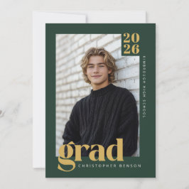 Modern skoggrön guld foto examen inbjudningar