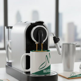 Modern skoggrön och krämfärgad signaturmonogram Två-Tonad mugg