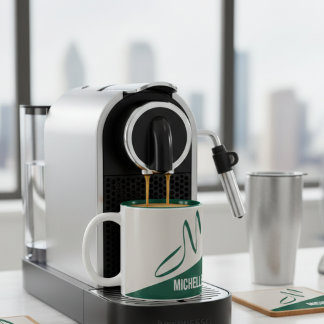 Modern skoggrön och krämfärgad signaturmonogram Två-Tonad mugg
