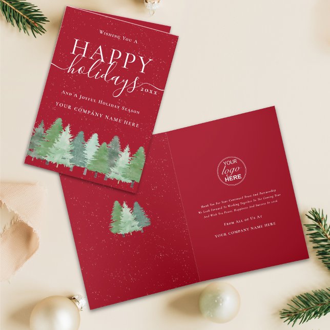 Modern Skogsbolags Jul Logo Helgkort (Modern winter woodland corporate Christmas company logo happy holidays Christmas card watercolor)