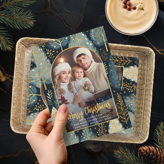 Modern skogskustomiserad julfotobåge julkort (Skapare uppladdad)