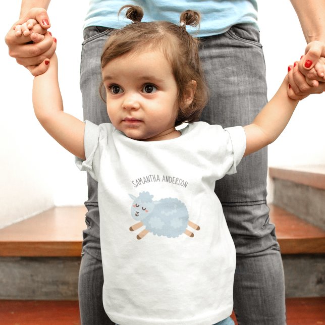 Modern Skönhet Pastellblå Får Och Kid Namn T Shirt (Skapare uppladdad)