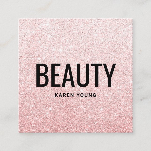 Modern skönhetssalon chic  rosa glitter fyrkantigt visitkort (Framsida)