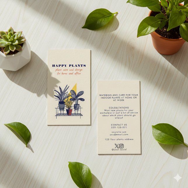 Modern Skötsel av Inomhusväxter i Hemmet  Visitkort (Modern geometric house plant care guide business card.)