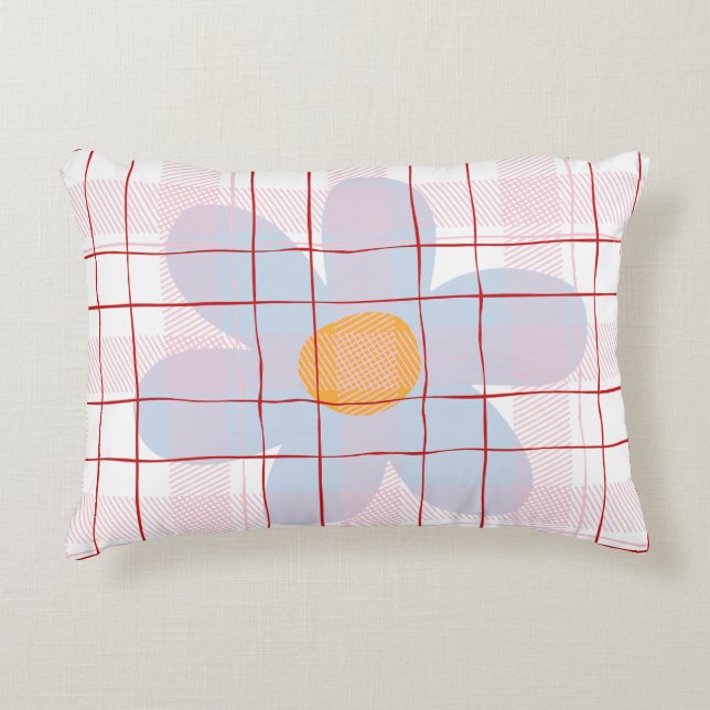 Modern skotsk mönster Blå blomma Trendig Prydnadskudde (Framsidan)