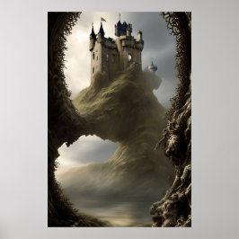 Modern skotsk slottsfantasi uppe på ett klipp poster