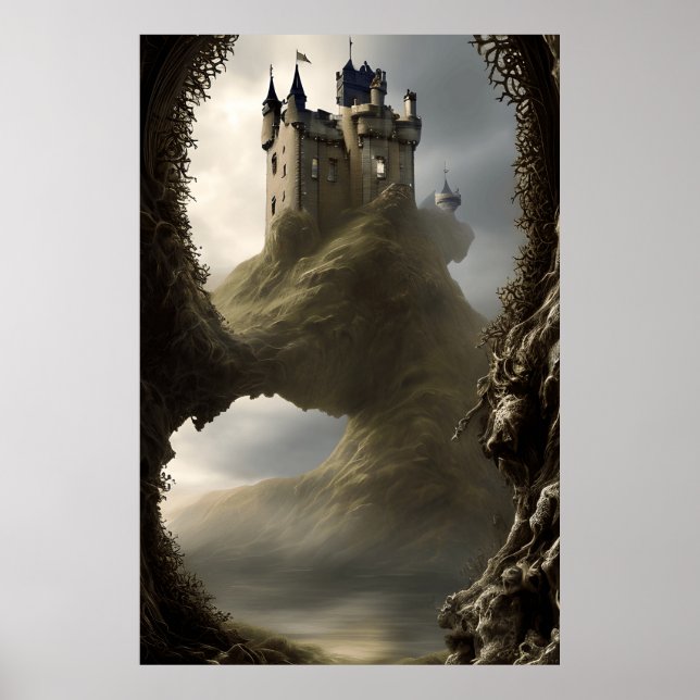 Modern skotsk slottsfantasi uppe på ett klipp poster (Framsidan)