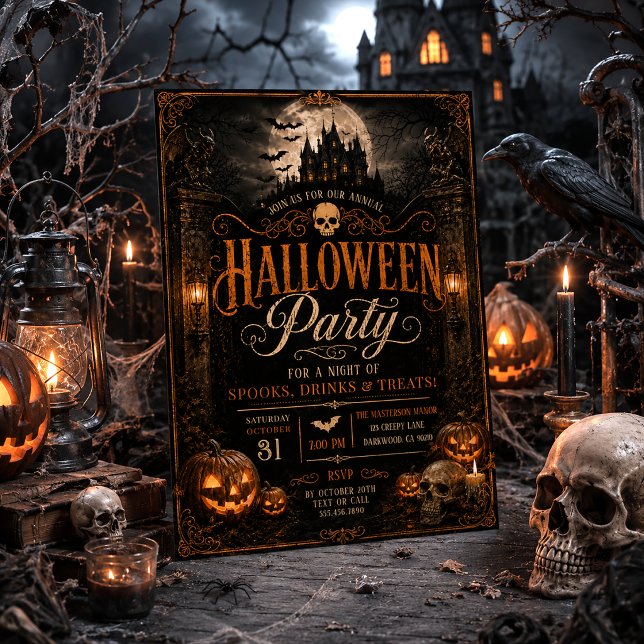 Modern Skräckinjagande Gotisk Spökhus Halloweenfes Inbjudningar (Skapare uppladdad)