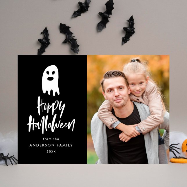 Modern Skräcklig Spöke God Halloween Fotokort Julkort (Skapare uppladdad)