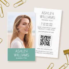 Modern Skräddarsydd Foto Färg QR-kod Elegant Grön Visitkort