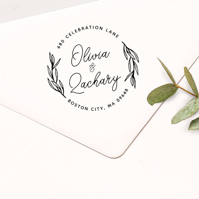 Modern skribentcirkel Bröllop Adress Stämpel (Modern Script Circular Wedding Address Rubber Stamp)