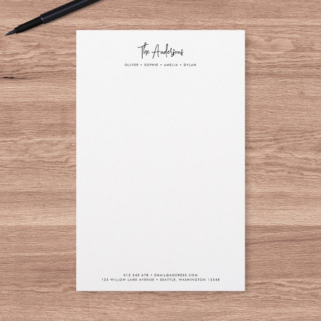 Modern skribentfamilj med minimal Personlig Namn Brevpapper (Skapare uppladdad)