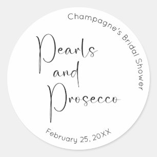 Modern Skrift Bröllopsfest Pärlor och Prosecco Runt Klistermärke