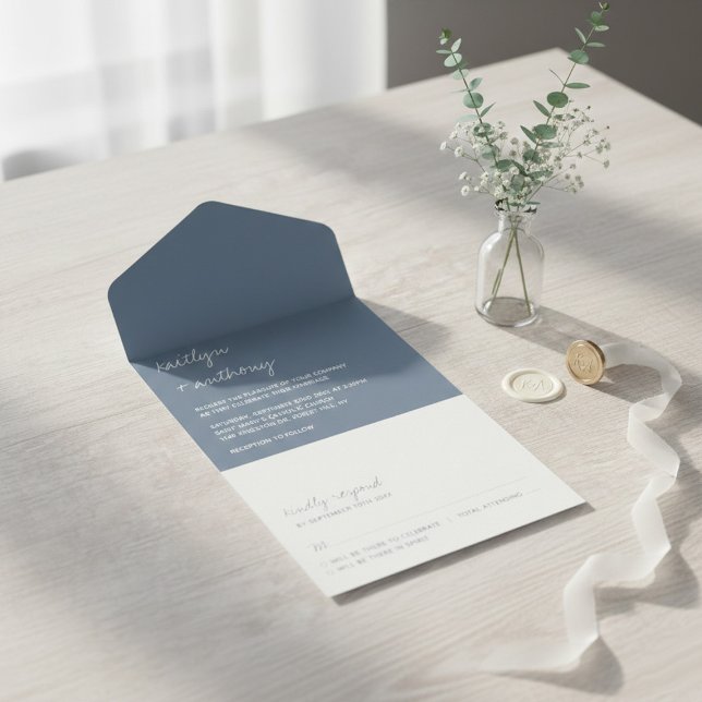 Modern Skrift Dammig Blå Minimalistisk Bröllop (Skapare uppladdad)