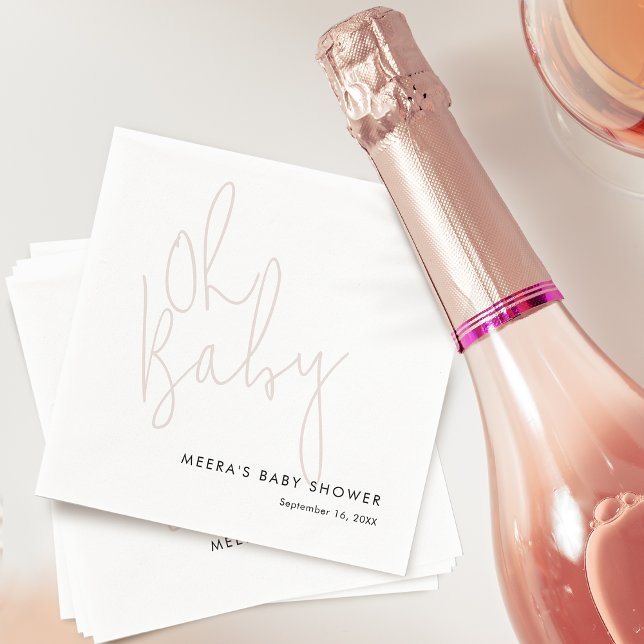 Modern Skrift Dammtrosa Oh Baby Shower Pappersservett (Modern Script Pink Oh Baby Shower Napkins)