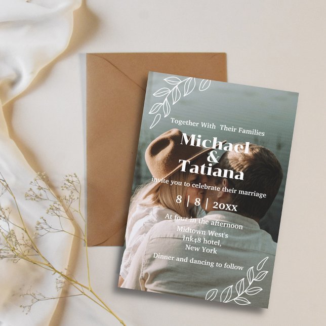 modern skrift elegant botanisk boho foto bröllop inbjudningar (Skapare uppladdad)