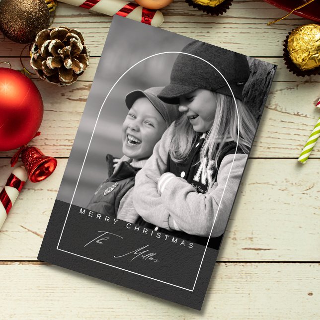 Modern Skrift Gläd dig jul Båge Foto Högtid Kort (Skapare uppladdad)