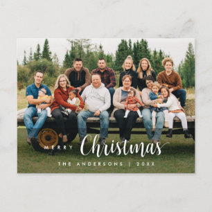 Modern skrift, God Jul Familjefoto Postkort Vykort