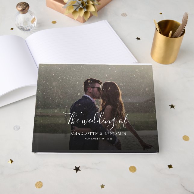 Modern Skrift Handskriven Foto Bröllop Gästböcker (Framsida Öppen)