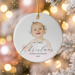 Modern skrift min första jul bebis foto julgransprydnad keramik
