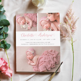 Modern skrift Nyfödd 3 Foto Collage Birth Meddelande
