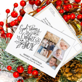 Modern skrift på Silver Bra Tiding of Comfort Joy Vykort