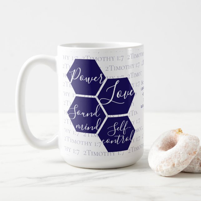 Modern skrift POWER LOVE SOUND MIND Kristna  Kaffemugg (Med munk)