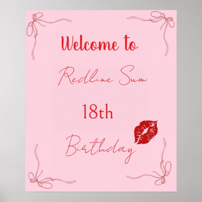 Modern Skrift Sassy Rosa Födelsedagsbåge Välkommen Poster (Framsidan)