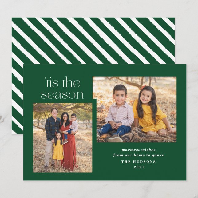 Modern skrift Tis Season Calligraphy Photo Hol Julkort (Fram/baksida)