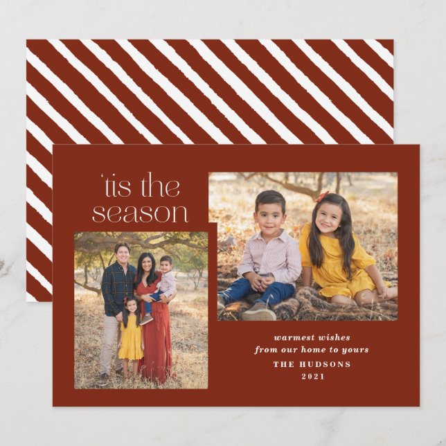 Modern skrift Tis Season Calligraphy Photo Hol Julkort (Fram/baksida)