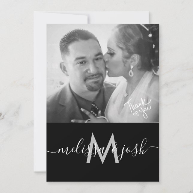 Modern Skriftlig Tack Bröllopsmonogram Foto  Inbjudningar (Framsida)