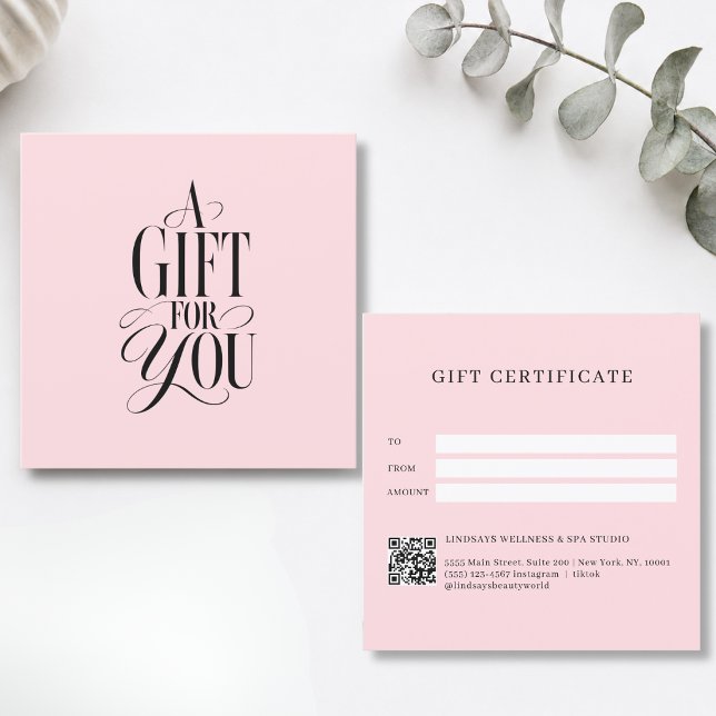 Modern skrifttyp Rosa QR-kod presentkort (Modern Script Font Pink QR Code Salon Gift Certificate)