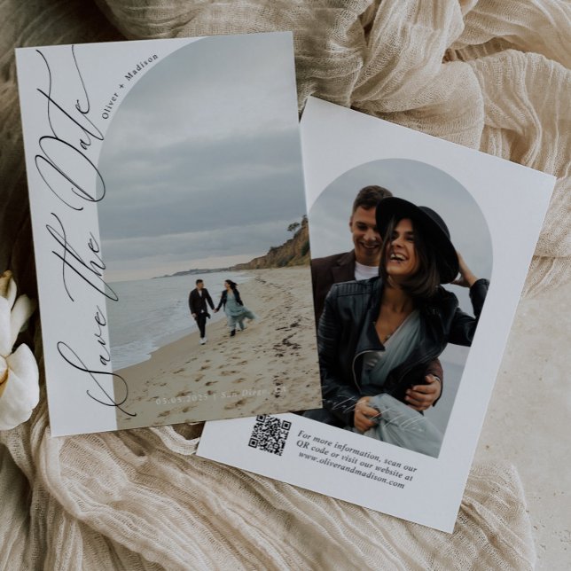 Modern skrifttypografi | QR-kod Halvbåge Foto Spara Datumet (Skapare uppladdad)