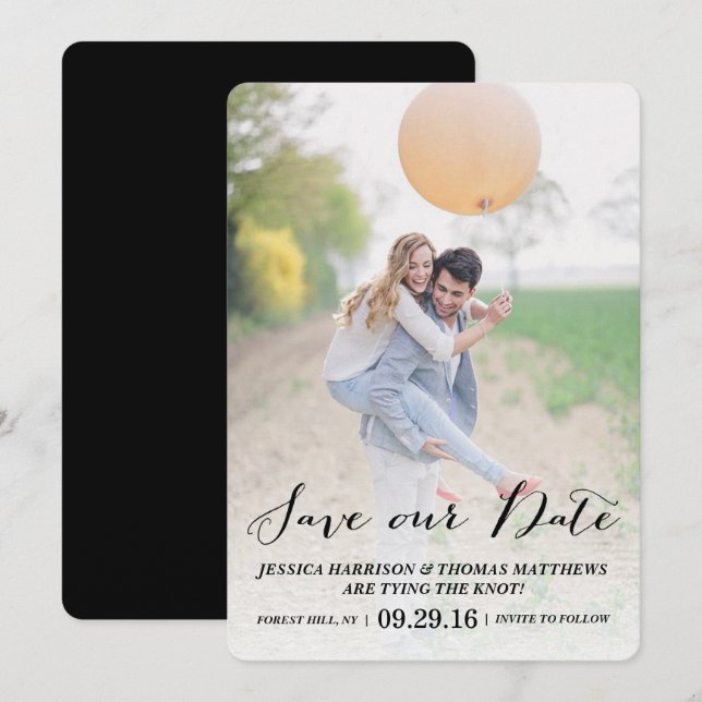 Modern skript | Anpassningsbar Photo Spara vårt da Datumet (Fram/baksida)