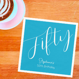 Modern skript Aqua Blue 50:e födelsedagen Pappersservett
