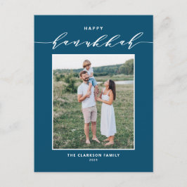 Modern skript Blue Lycklig Hanukkah Photo Helg Vykort