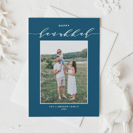 Modern skript Blue Lycklig Hanukkah Photo Julkort